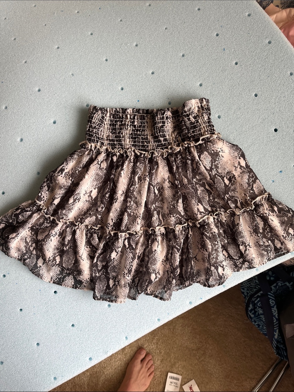 Altar'd State Pink Snake-Print Tiered Mini Skirt